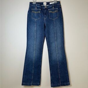 GUESS Dark Blue Mid Rise Se y Boot cut Jeans with Gold Pocket Chain